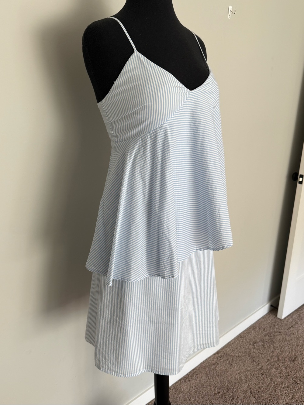 Saks Fifth Avenue Blue & White Asymmetrical Ruffle Mini Dress - Size S